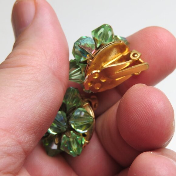 14k Antique Crystal Green Clip on Earring - Picture 3 of 3